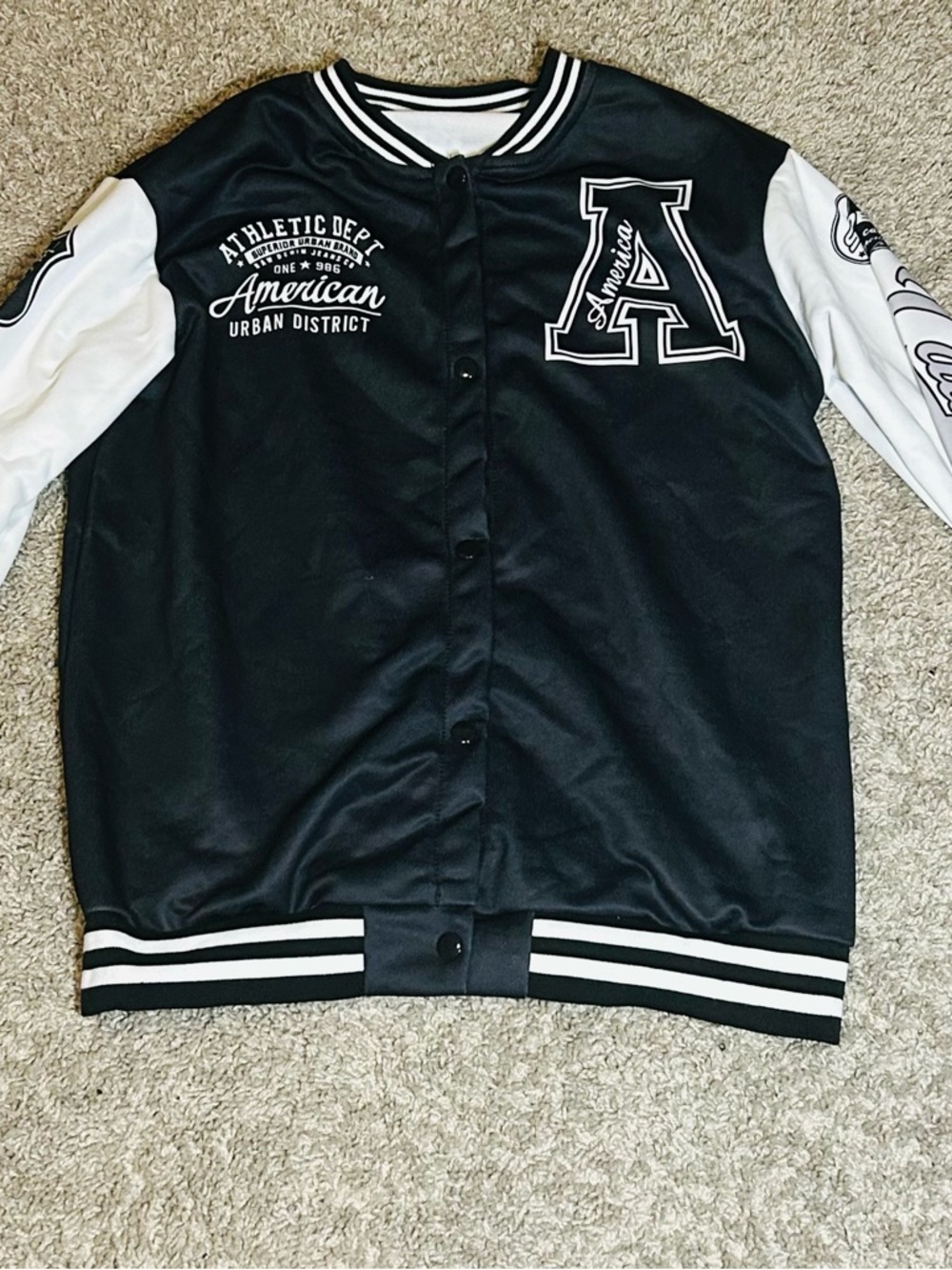 Black & White Varsity Jacket with 'A' Patch